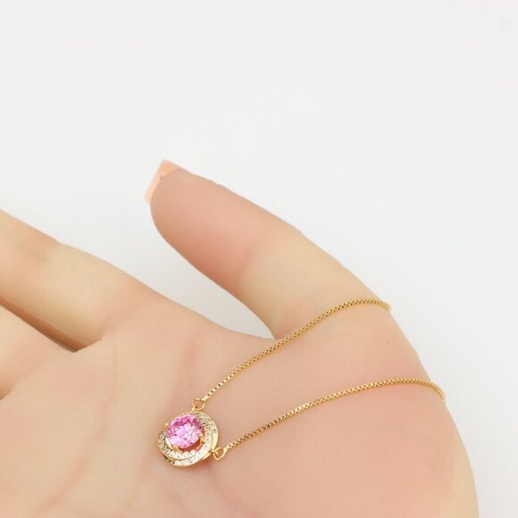 Elegant Rose Gold Necklace with Pink Stone & Adjustable Chain, XPNL0347 - Picture 4 of 13